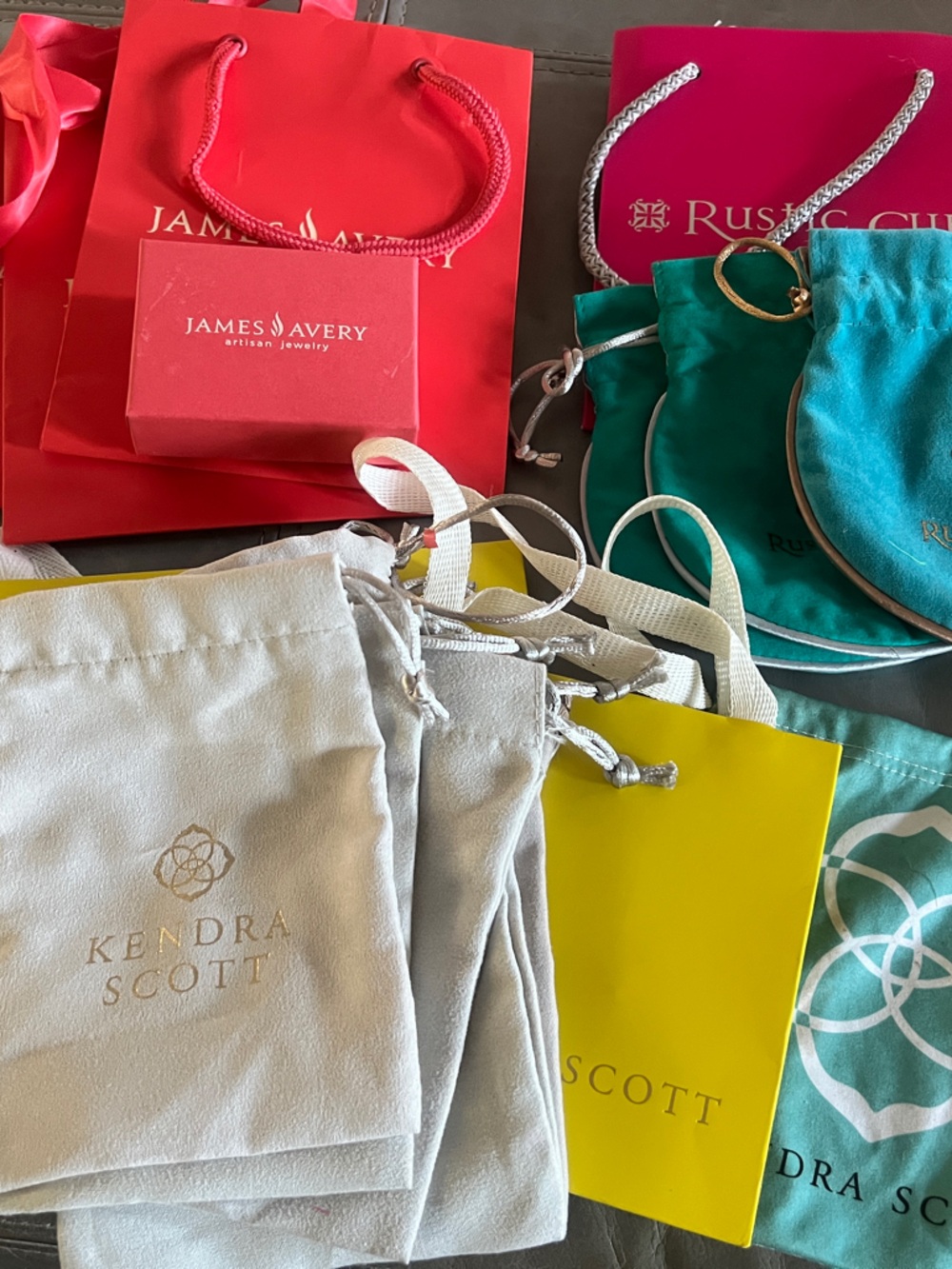 Kendra Scott Cream Velvet Drawstring Pouch with Gold Logo